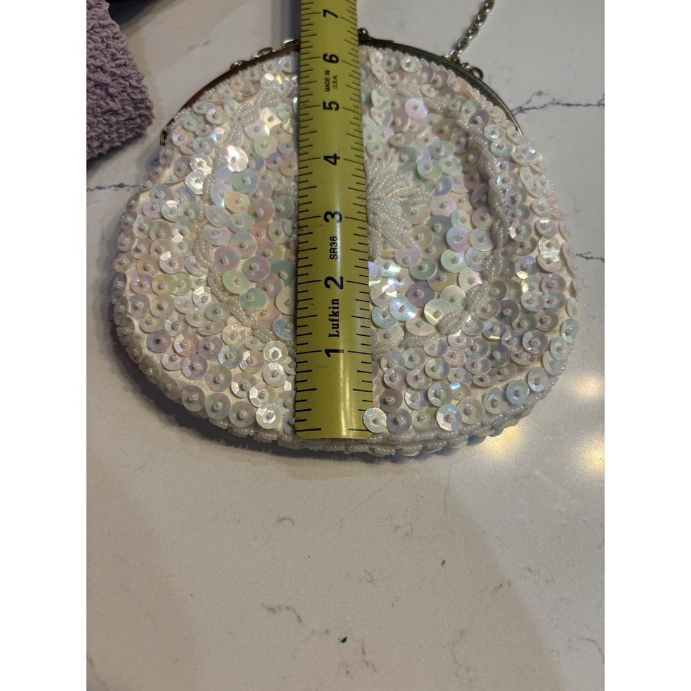 White/Cream Iridescent Cocktail Kiss Lock Gold Chain Formal Purse Prom - Picture 5 of 5